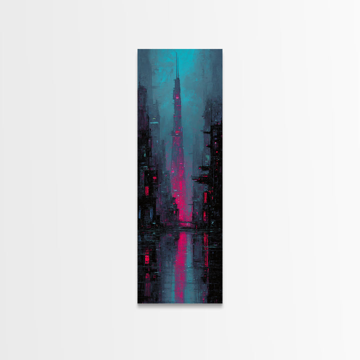 Neon Samurai Portrait Canvas Print, Cyberpunk Art, Gothic Decor, Living Room Decor, Oil Painting, Neon, Digital Art Print, CYB-1x3-85