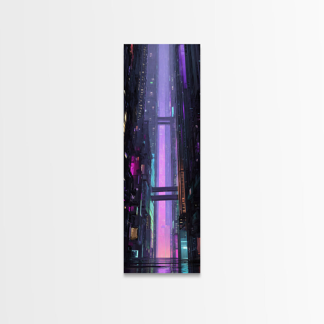 Retro Arcade Dystopia Canvas Print, Cyberpunk Art, Room Decor, Living Room Decor, Neon 394, Cyberpunk, Digital Wall Art, CYB-1x3-94