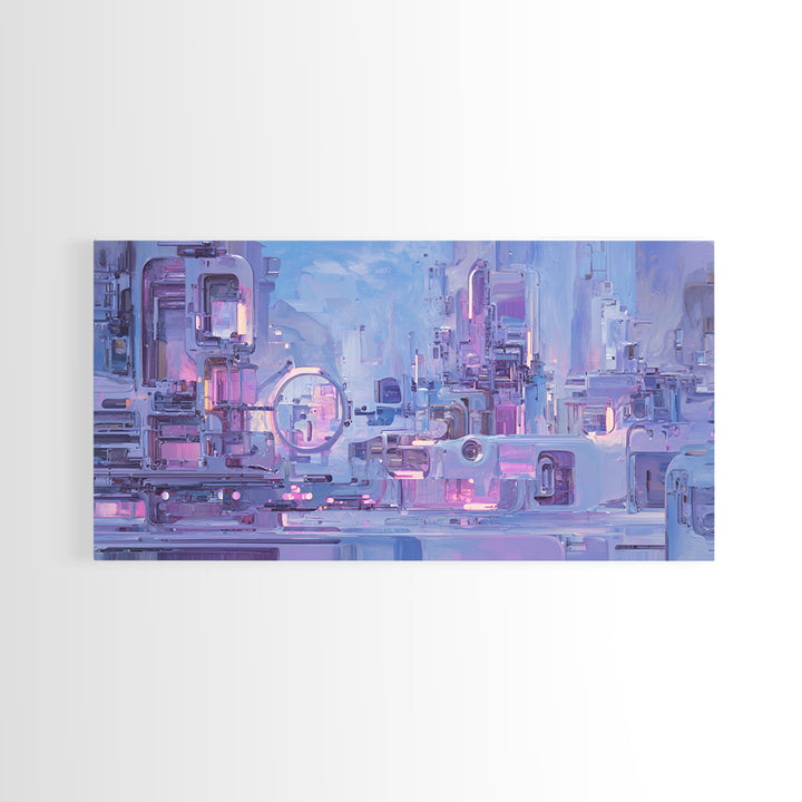 Glowing Kanji Shapes Canvas Print, Cyberpunk Art, Digital Art, Living Room Decor, Abstract Art, Neon, Cool Wall Art, CYB-2x1-17