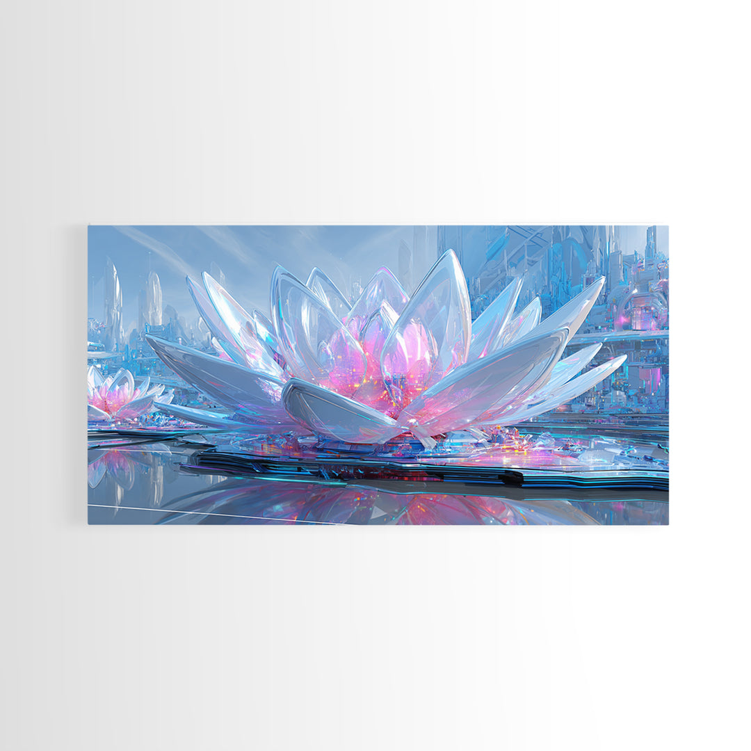 Electric Lotus Flower Canvas Print, Cyberpunk Art, Movie Posters, Living Room Decor, Fine Art, Neon, Cyberpunk Jacket, CYB-2x1-61