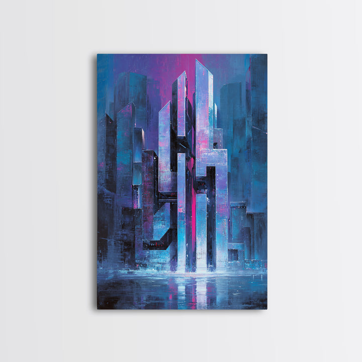 Glowing Kanji Shapes Canvas Print, Cyberpunk Art, Digital Wall Art, Living Room Decor, Abstract Art, Neon, Man Cave Decor, CYB-2x3-5