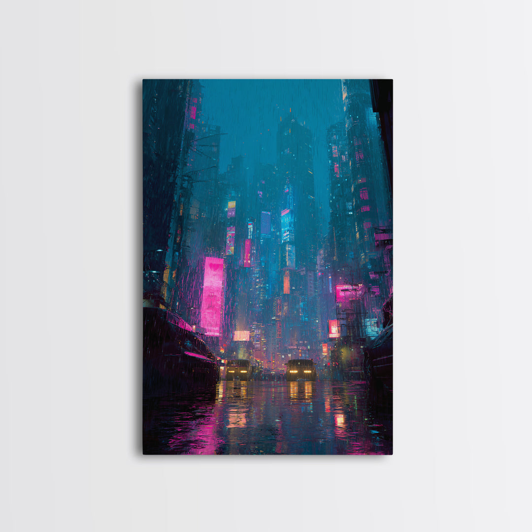 Futuristic City Skyline Canvas Print, Cyberpunk Art, Movie Posters, Living Room Decor, Abstract Art, Neon, Cyberpunk Jacket, CYB-2x3-58