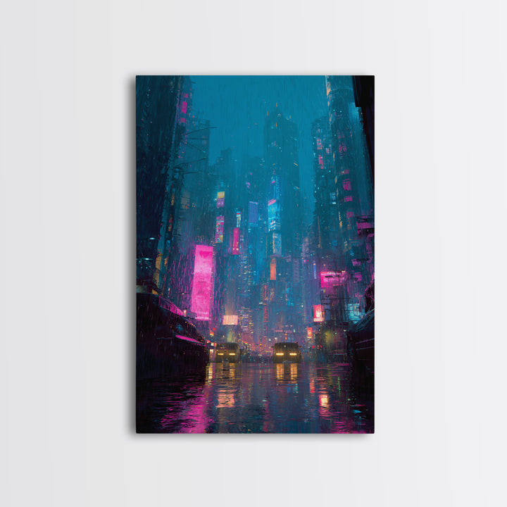 Futuristic City Skyline Canvas Print, Cyberpunk Art, Movie Posters, Living Room Decor, Abstract Art, Neon, Cyberpunk Jacket, CYB-2x3-58