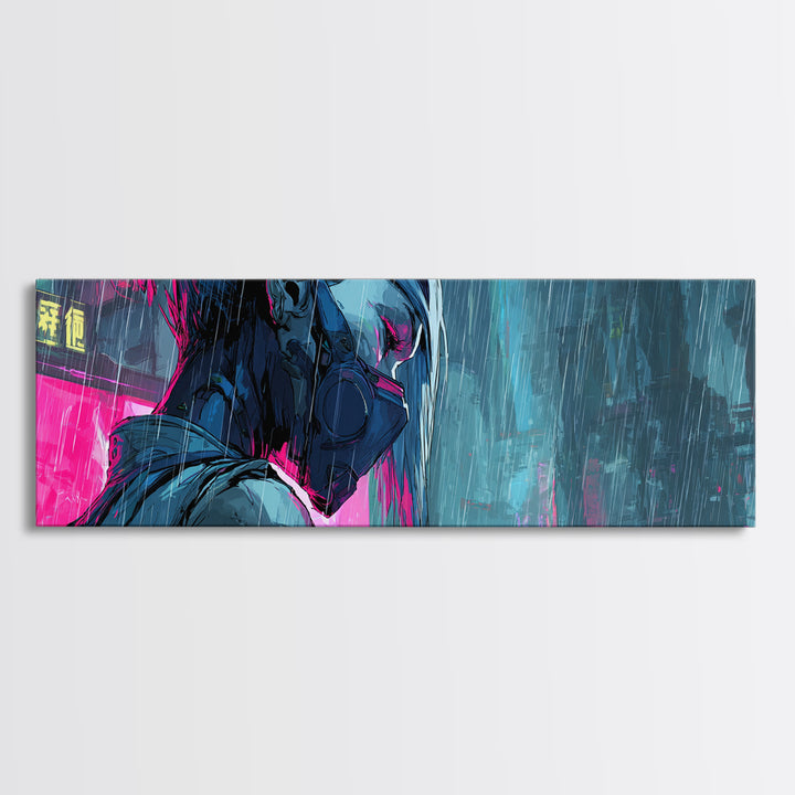 Neon Samurai Portrait Canvas Print, Cyberpunk Art, Modern Wall Decor, Living Room Decor, Fine Art, Neon, Contemporary Art, CYB-3x1-65