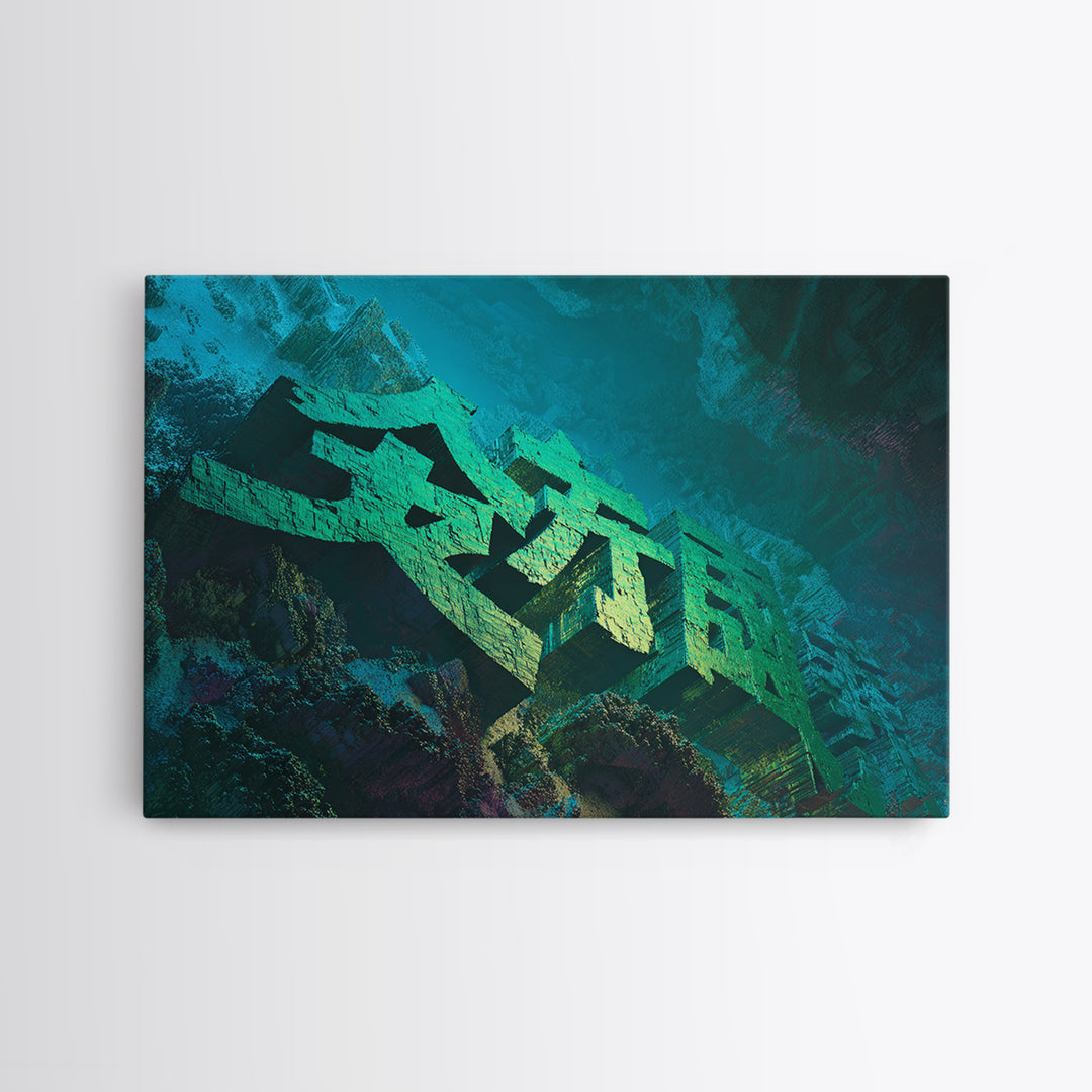 Glowing Kanji Shapes Canvas Print, Cyberpunk Art, Cyberpunk Decor, Living Room Decor, Abstract Art, Neon, Modern Decor, CYB-3x2-1