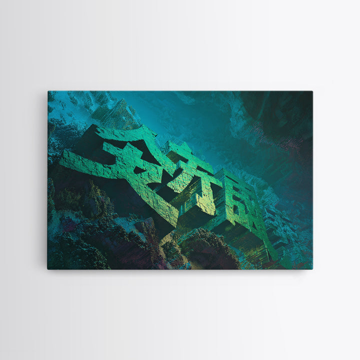 Glowing Kanji Shapes Canvas Print, Cyberpunk Art, Cyberpunk Decor, Living Room Decor, Abstract Art, Neon, Modern Decor, CYB-3x2-1