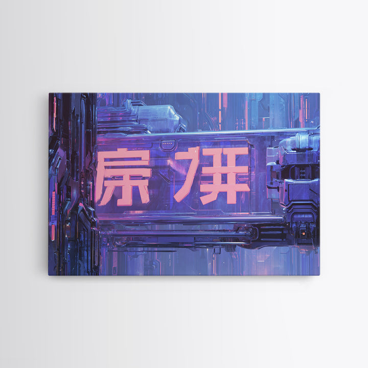 Glowing Kanji Shapes Canvas Print, Cyberpunk Art, Neutral Decor, Living Room Decor, Fine Art, Neon, Home Decor, Poster, CYB-3x2-49