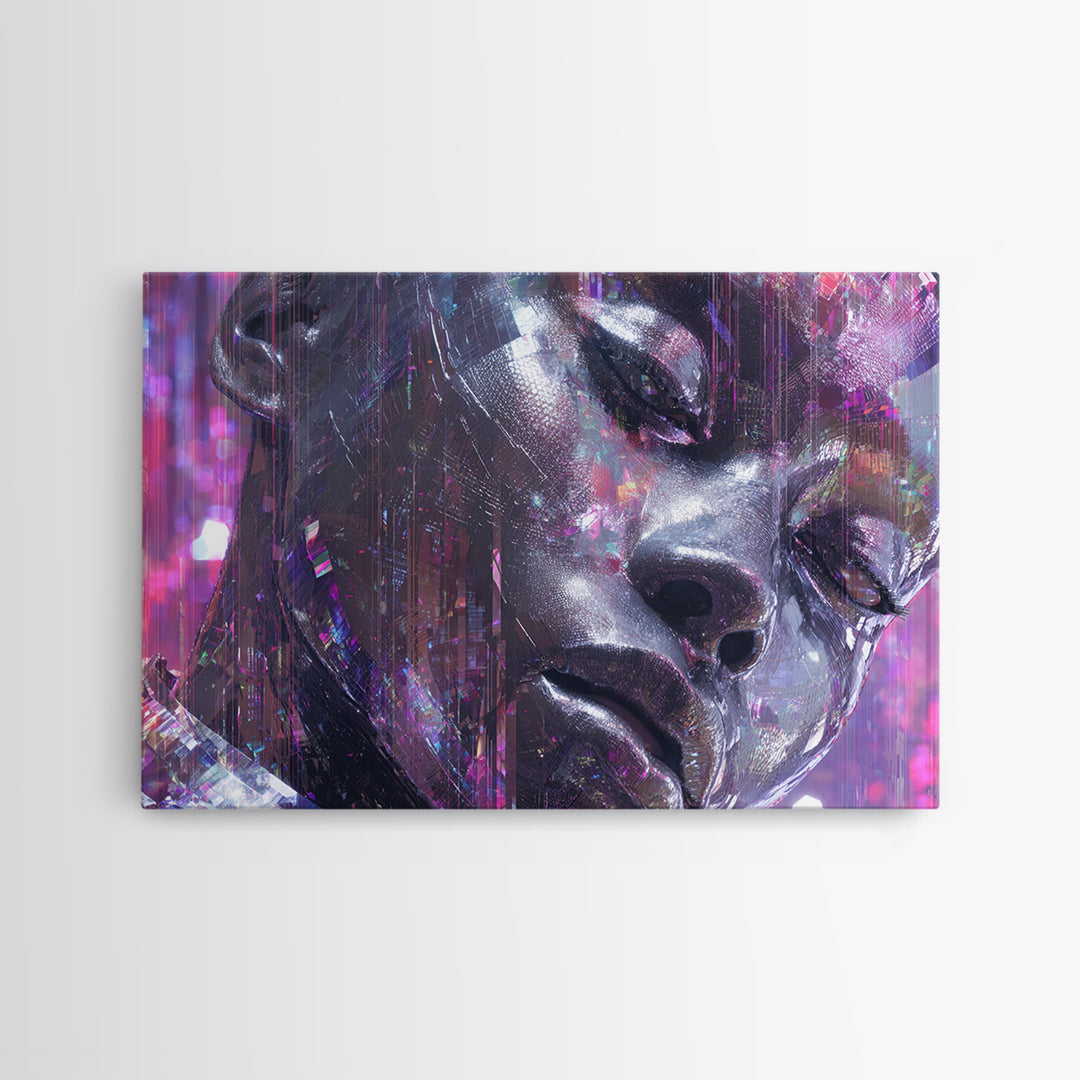 Ai Mask Portrait Canvas Print, Cyberpunk Art, Cyberpunk Helmet, Living Room Decor, Fine Art, Neon, Textured Painting, CYB-3x2-52