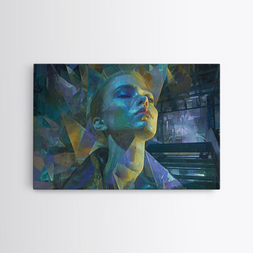 Ai Mask Portrait Canvas Print, Cyberpunk Art, Luxury Decor, Living Room Decor, Fine Art, Neon 576, Cyberpunk, CYB-3x2-76