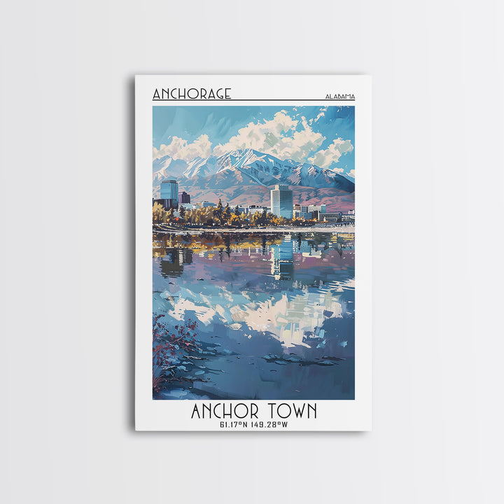 Anchorage Travel Poster, Canvas Print, Retro Wall Art, Travel Print, Wall Art, Watercolor Cityscape, Travel Art Print, Landscape Art