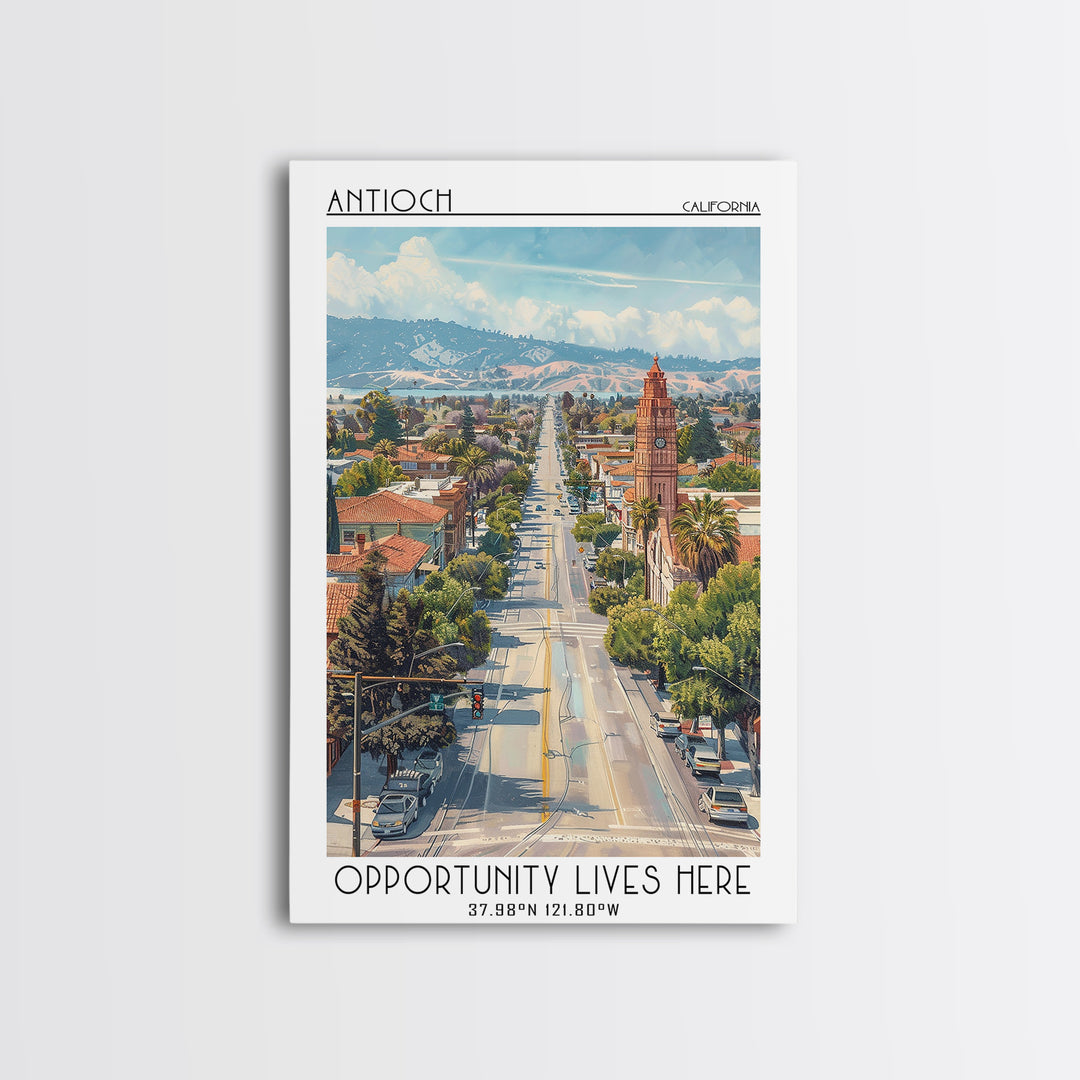 Antioch California Travel Poster, Framed Canvas Print, Travel Art Print, Modern Wall Decor, Landscape Art, City Art Print, Art Print