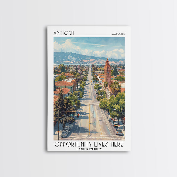 Antioch California Travel Poster, Framed Canvas Print, Travel Art Print, Modern Wall Decor, Landscape Art, City Art Print, Art Print