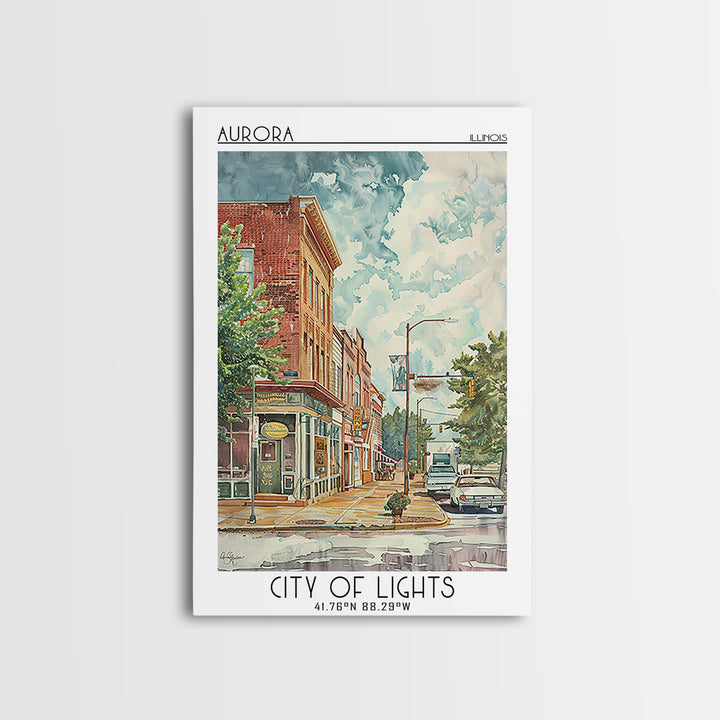 Aurora Illinois Travel Poster, Framed Canvas Print, City Art Print, Travel Wall Art, Travel Print, Minimalist Poster, Travel Posters
