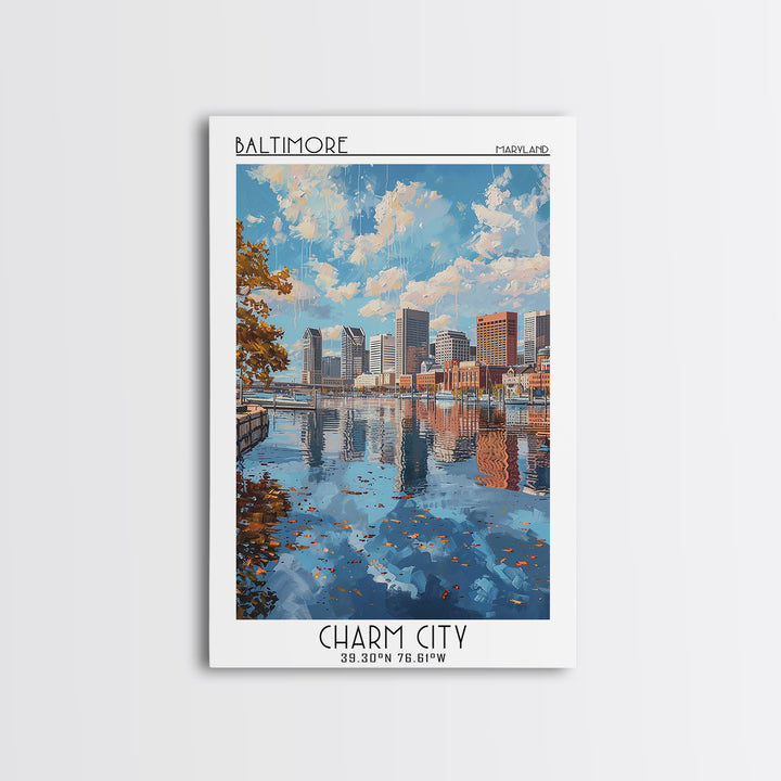 Baltimore Travel Poster, Framed Canvas Print, Travel Art Print, Modern Wall Decor, Retro Wall Art, Landscape Art, City Travel Poster