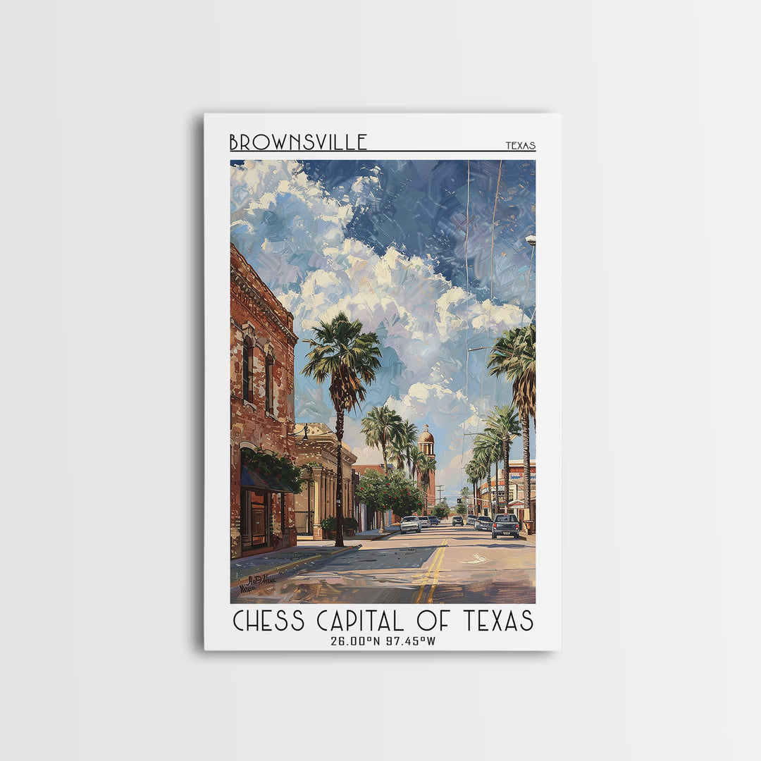 Brownsville Travel Poster, Canvas Print, Retro Travel Poster, City Wall Art, Modern Wall Decor, Retro Wall Art, Watercolor Cityscape