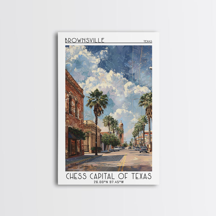 Brownsville Travel Poster, Canvas Print, Retro Travel Poster, City Wall Art, Modern Wall Decor, Retro Wall Art, Watercolor Cityscape