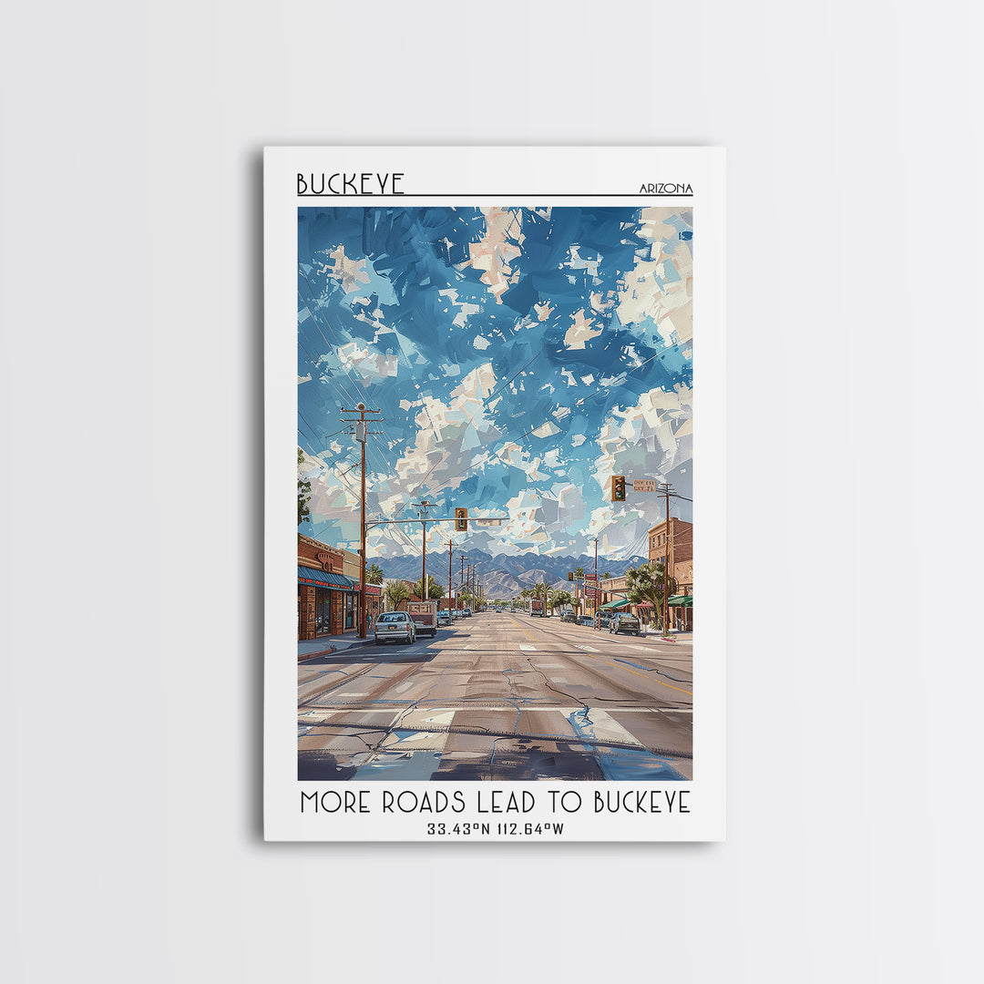 Buckeye Travel Poster, Framed Canvas Print, Travel Prints, Landscape Art, Living Room Wall Art, Travel Posters, Vintage Travel Print