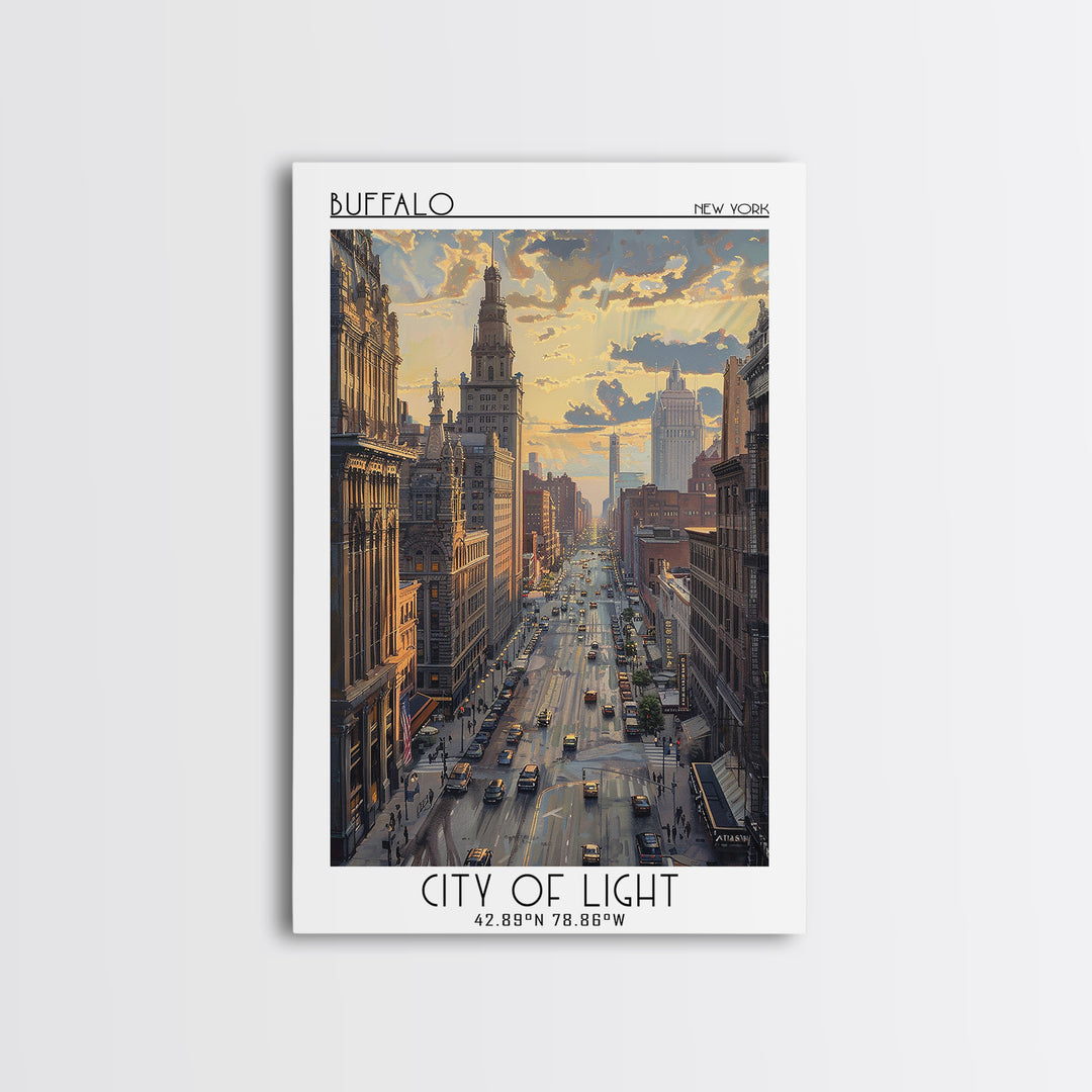Buffalo Travel Poster, Framed Canvas Print, Travel Wall Decor, Minimalist Poster, Wanderlust Gift, Retro Travel Poster, Travel Print