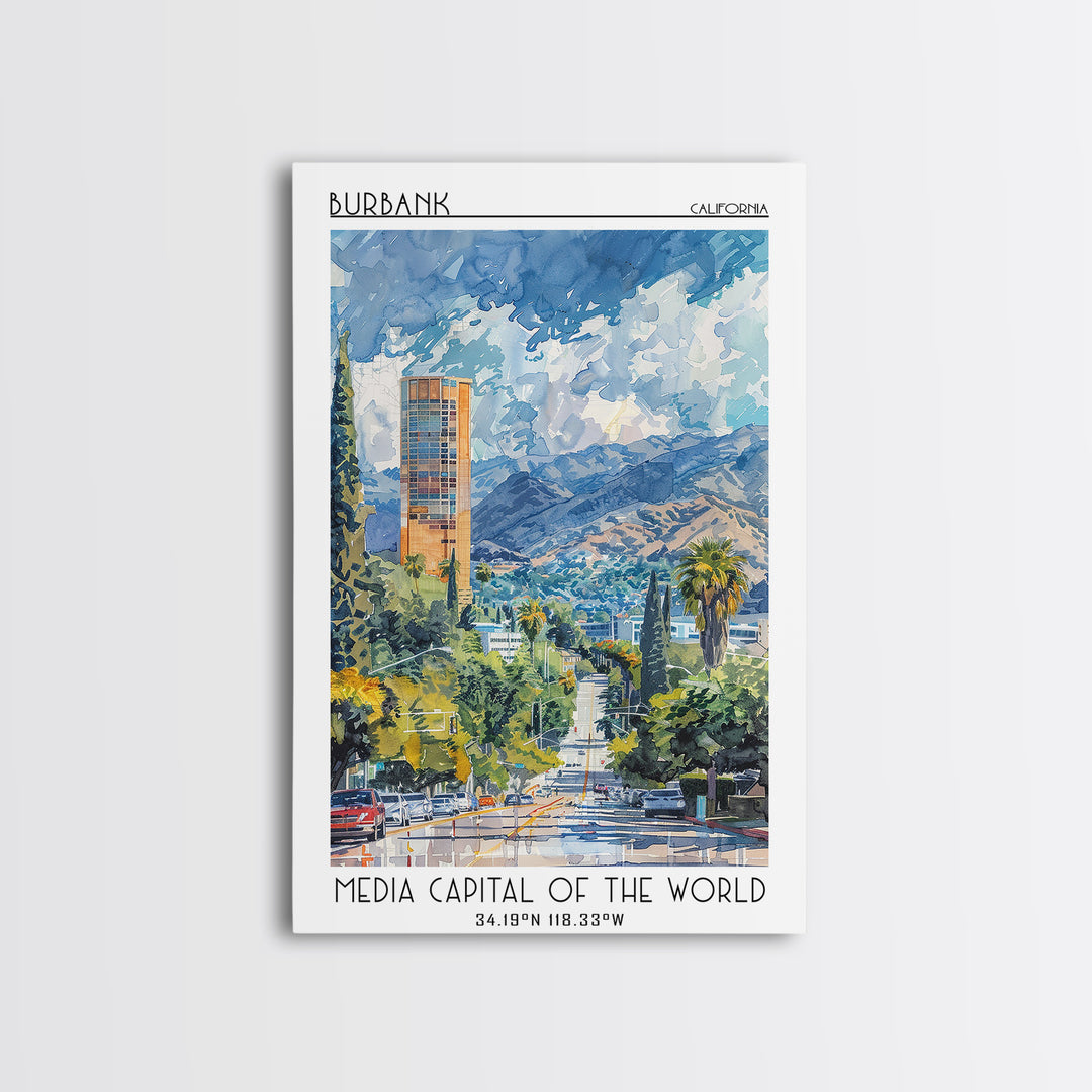 Burbank Travel Poster, Canvas Print, City Art Print, Travel Wall Art, Gallery Wall Set, Wall Art, Travel Print, Mid Century Wall Art