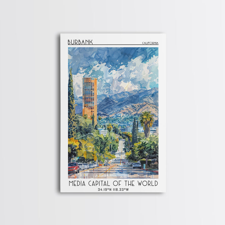 Burbank Travel Poster, Canvas Print, City Art Print, Travel Wall Art, Gallery Wall Set, Wall Art, Travel Print, Mid Century Wall Art