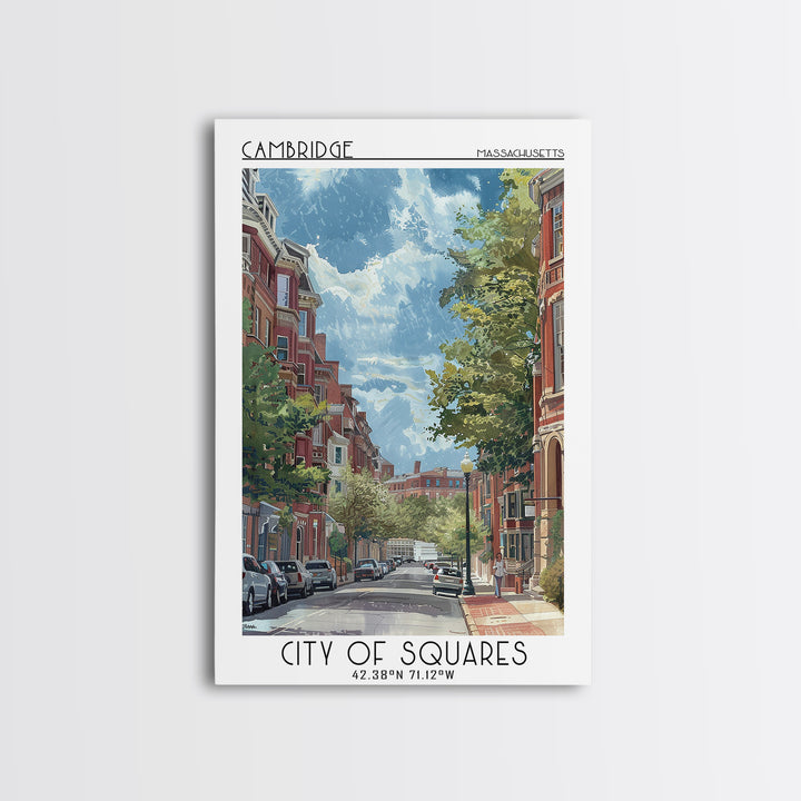 Cambridge Travel Poster, Framed Canvas Print, Travel Wall Art, City Wall Art, Wanderlust Gift, Retro Travel Print, Travel Wall Decor