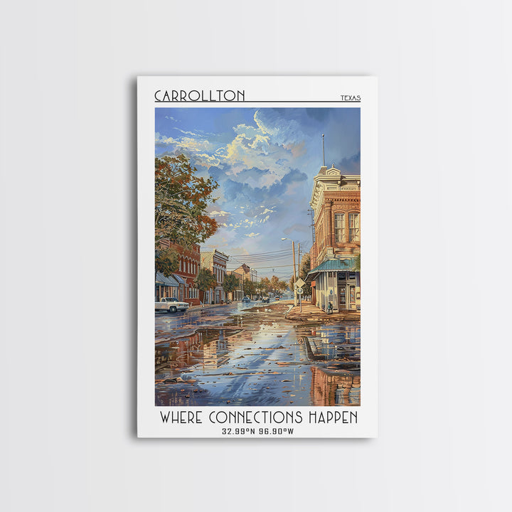 Carrollton Travel Poster, Framed Canvas Print, Travel Prints, Landscape Art, Vintage Travel Print, Travel Posters, City Illustration