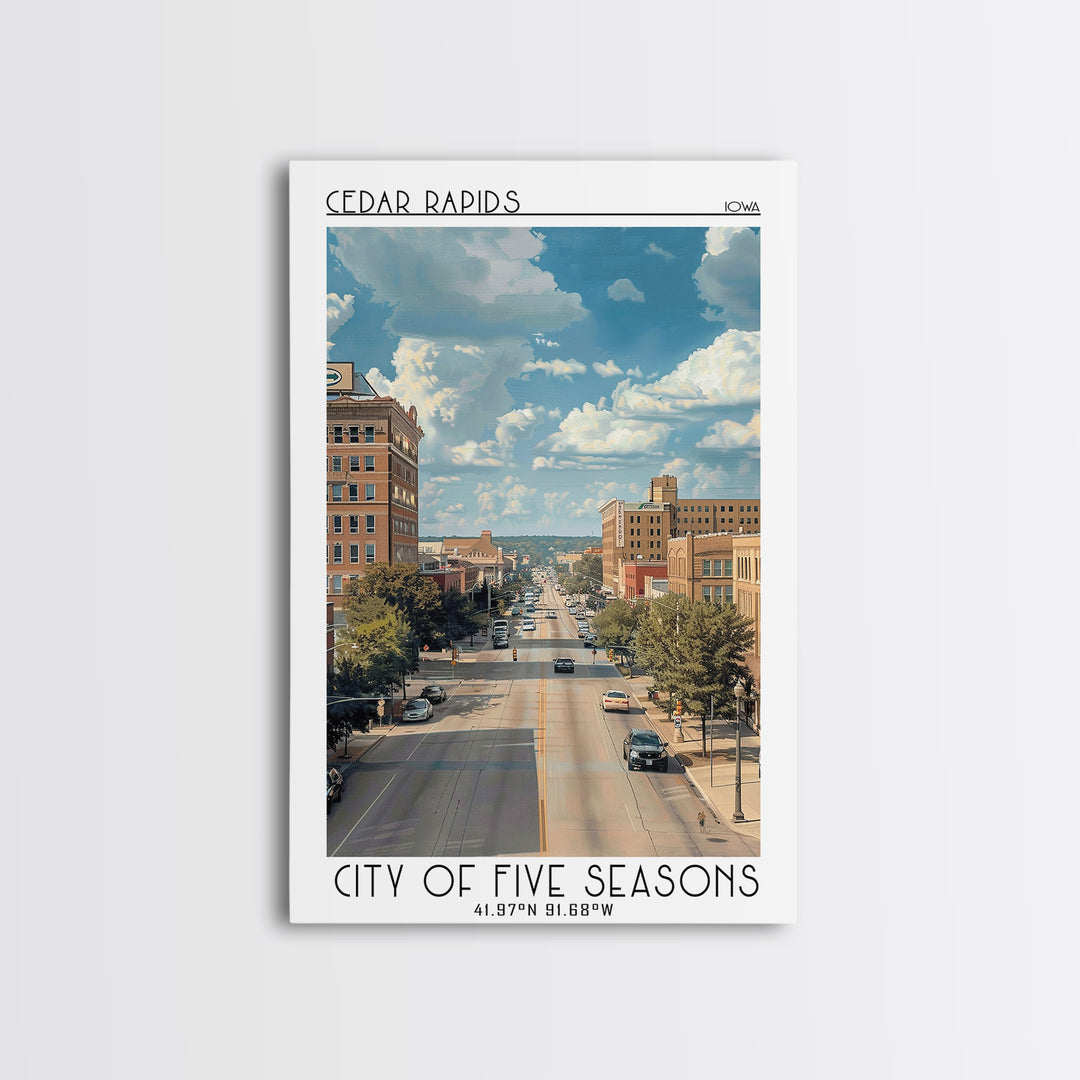 Cedar Rapids Iowa Travel Poster, Framed Canvas Print, Retro Travel Poster, City Wall Art, Retro Wall Art, Travel Decor, Poster Print