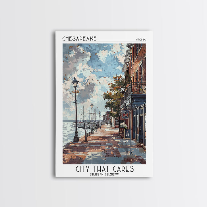 Chesapeake Virginia Travel Poster, Framed Canvas Print, City Travel Poster, Travel Wall Decor, Travel Wall Art, Mid Century Wall Art
