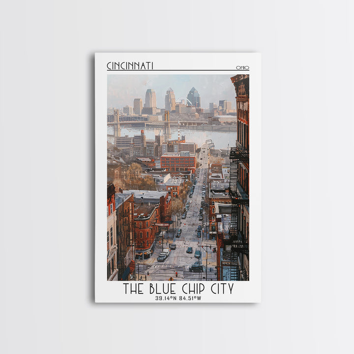 Cincinnati Travel Poster, Canvas Print, Retro Travel Poster, City Wall Art, Art Print, Poster Art, Home Office Decor, City Art Print