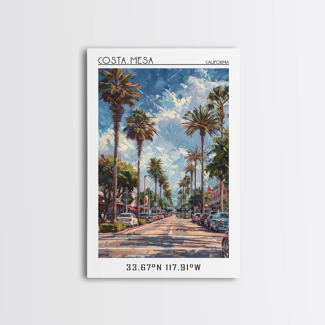 Costa Mesa Travel Poster, Framed Canvas Print, Travel Wall Art, City Wall Art, Home Office Decor, Retro Travel Poster, Landscape Art