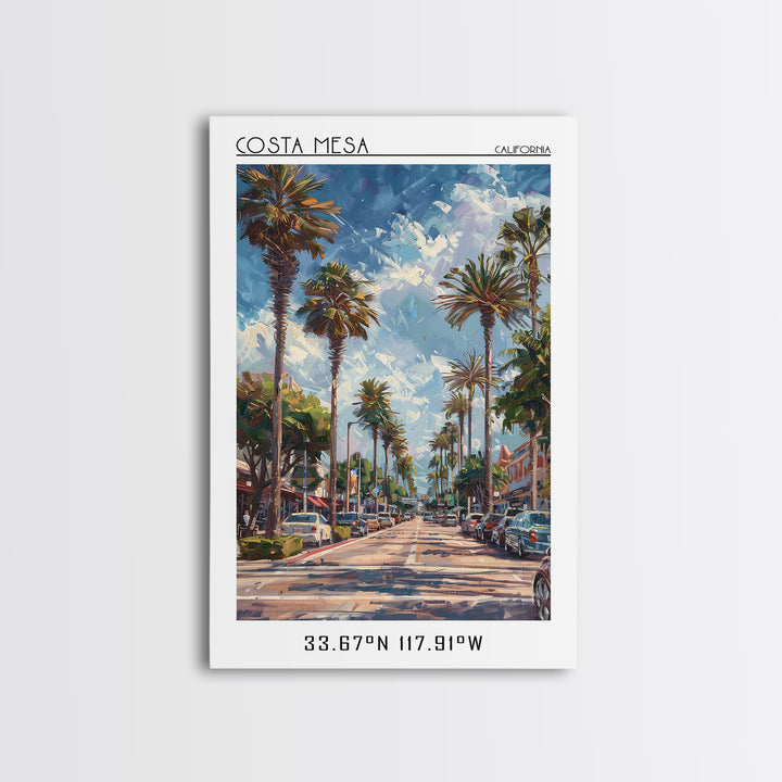 Costa Mesa Travel Poster, Framed Canvas Print, Travel Wall Art, City Wall Art, Home Office Decor, Retro Travel Poster, Landscape Art