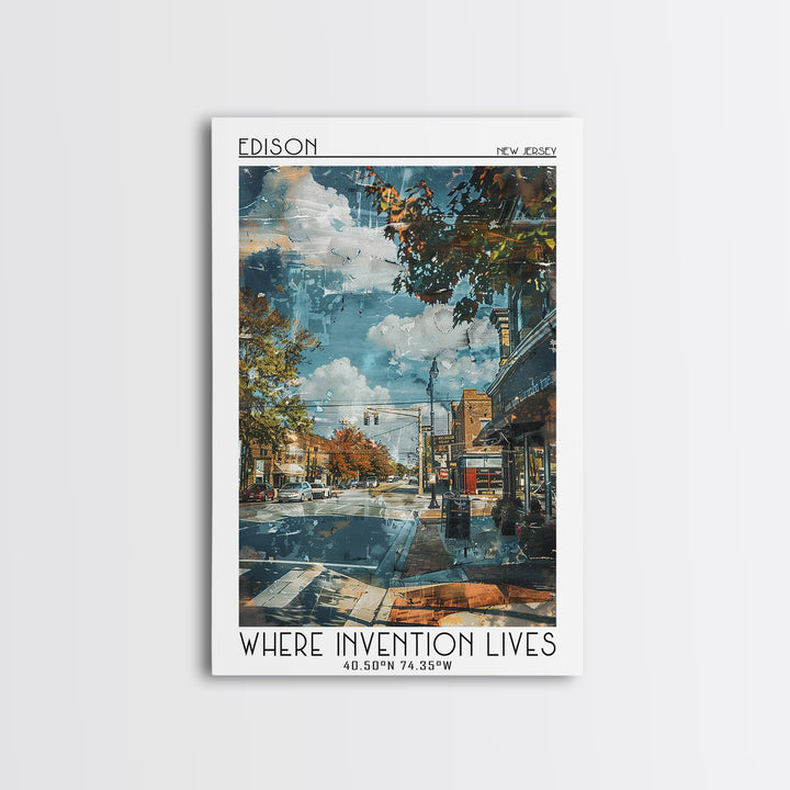 Edison Travel Poster, Framed Canvas Print, Retro Wall Art, Travel Print, City Wall Art, Modern Wall Decor, City Art Print, Art Print
