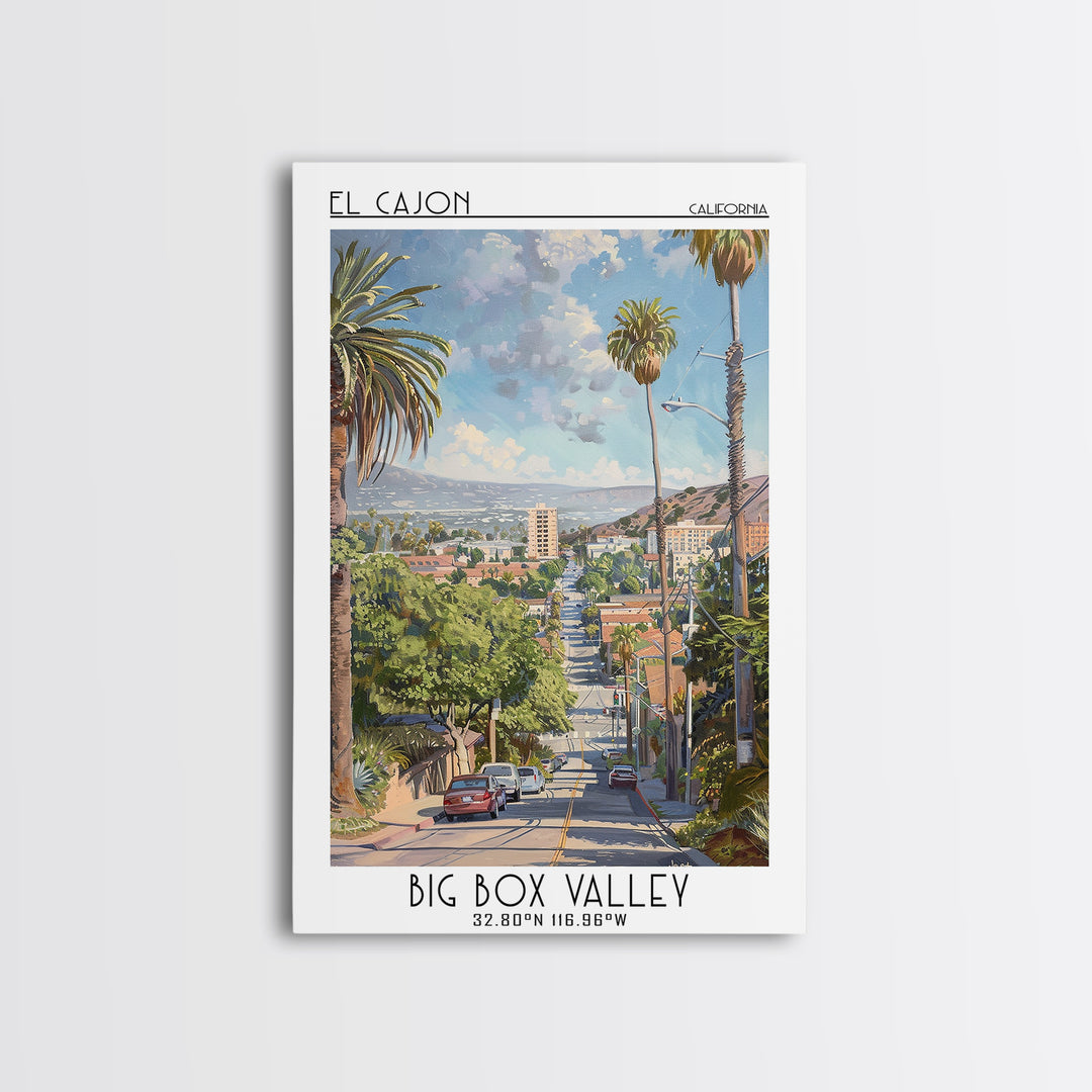 El Cajon Travel Poster, Framed Canvas Print, Travel Art Print, Modern Wall Decor, Travel Decor, Home Office Decor, Travel Wall Decor
