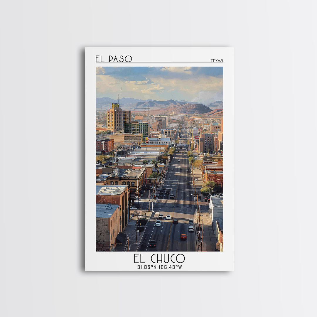 El Paso Travel Poster, Framed Canvas Print, City Travel Poster, Vintage City Poster, Travel Wall Art, Wanderlust Gift, Landscape Art