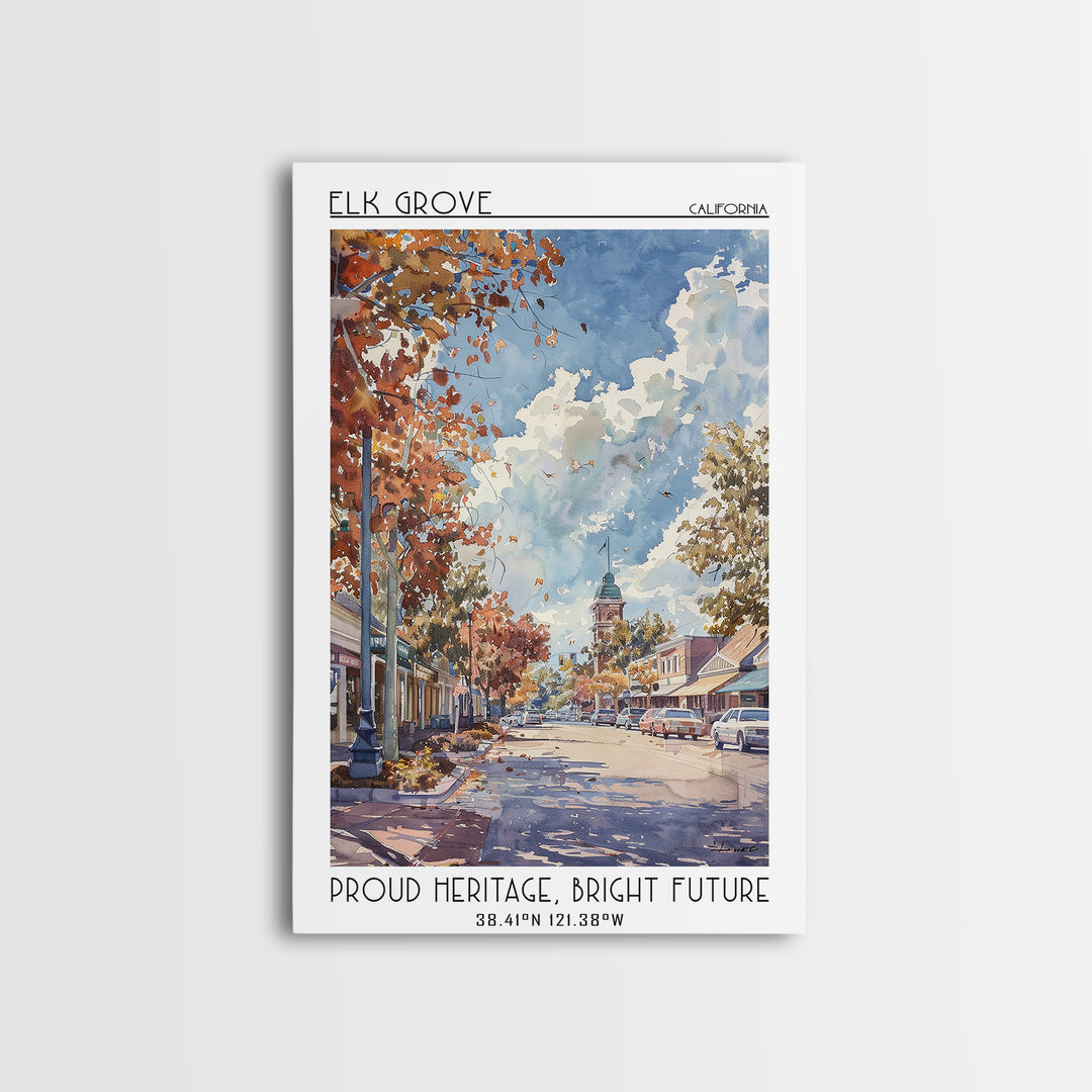 Elk Grove Travel Poster, Framed Canvas Print, Retro Travel Poster, City Wall Art, Retro Travel Print, Travel Decor, Travel Art Print