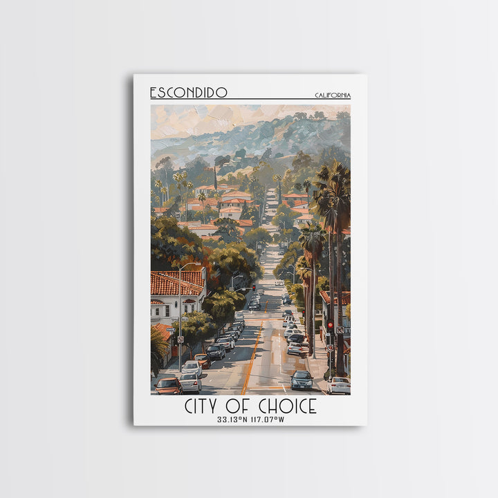 Escondido Travel Poster, Canvas Print, Retro Travel Poster, City Wall Art, Travel Art Print, Home Office Decor, Living Room Wall Art
