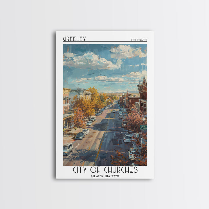 Greeley Travel Poster, Framed Canvas Print, Poster Print, Travel Wall Art, Vintage Travel, Living Room Wall Art, Vintage City Poster