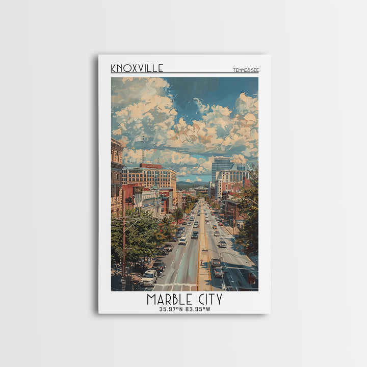 Knoxville Travel Poster, Framed Canvas Print, City Art Print, Travel Wall Art, City Wall Art, Vintage City Poster, City Illustration
