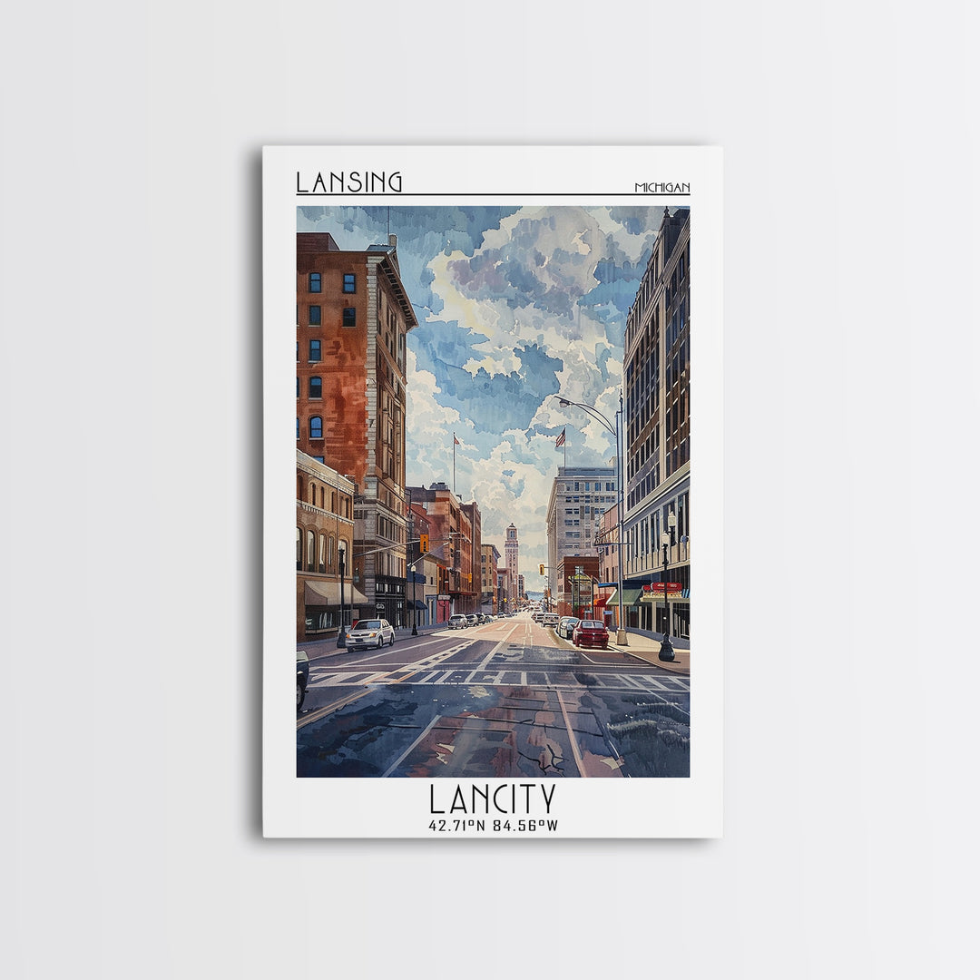 Lansing Travel Poster, Framed Canvas Print, Vintage Travel Print, City Wall Art, City Art Print, Retro Travel Print, Vintage Posters