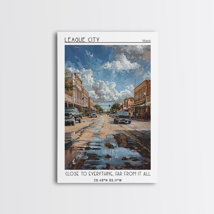League City Travel Poster, Framed Canvas Print, Travel Art Print, Modern Wall Decor, Home Decor, Mid Century Wall Art, Landscape Art