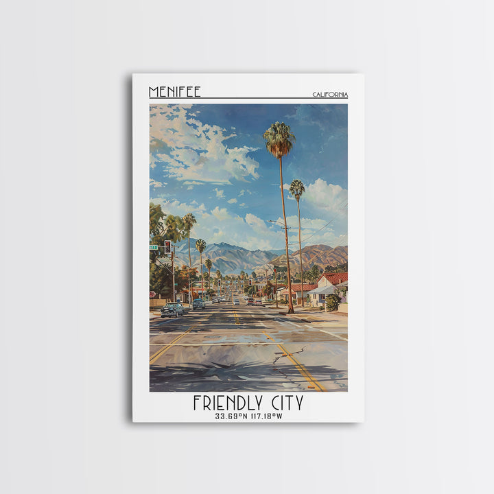 Menifee Travel Poster, Framed Canvas Print, Vintage Travel Print, City Wall Art, Vintage Poster, Vintage Posters, Retro Travel Print
