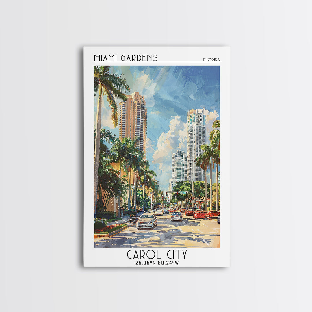 Miami Gardens Travel Poster, Canvas Print, Retro Wall Art, Travel Print, Retro Travel Print, Watercolor Cityscape, Home Office Decor