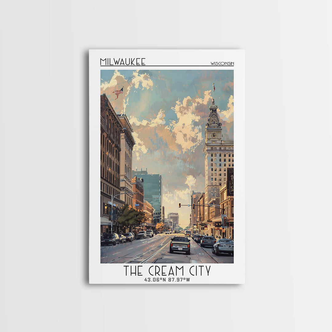 Milwaukee Travel Poster, Canvas Print, Travel Prints, Landscape Art, Wanderlust Gift, Colorful Wall Art, City Wall Art, Poster Print