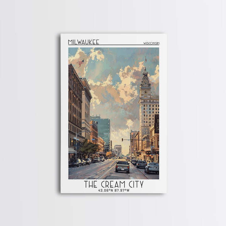 Milwaukee Travel Poster, Canvas Print, Travel Prints, Landscape Art, Wanderlust Gift, Colorful Wall Art, City Wall Art, Poster Print