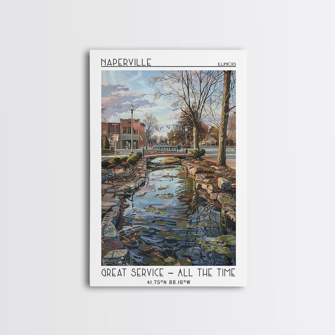 Naperville Travel Poster, Framed Canvas Print, Travel Wall Art, City Wall Art, Retro Travel Poster, Retro Travel Print, Travel Print