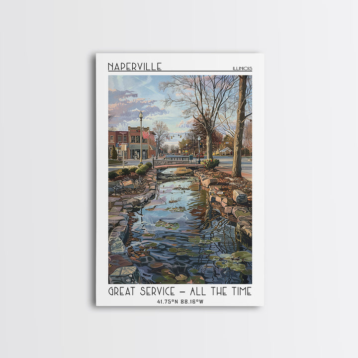 Naperville Travel Poster, Framed Canvas Print, Travel Wall Art, City Wall Art, Retro Travel Poster, Retro Travel Print, Travel Print