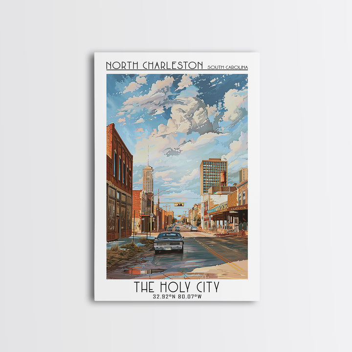 North Charleston Travel Poster, Framed Canvas Print, City Travel Poster, Vintage City Poster, Poster Art, Art Print, Wanderlust Gift