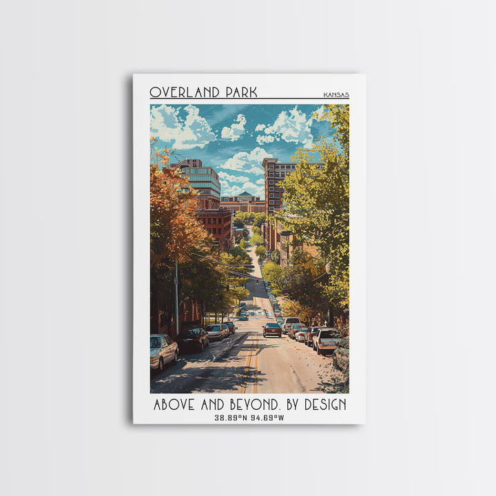 Overland Park Travel Poster, Framed Canvas Print, Travel Prints, Landscape Art, Retro Wall Art, City Art Print, Mid Century Wall Art