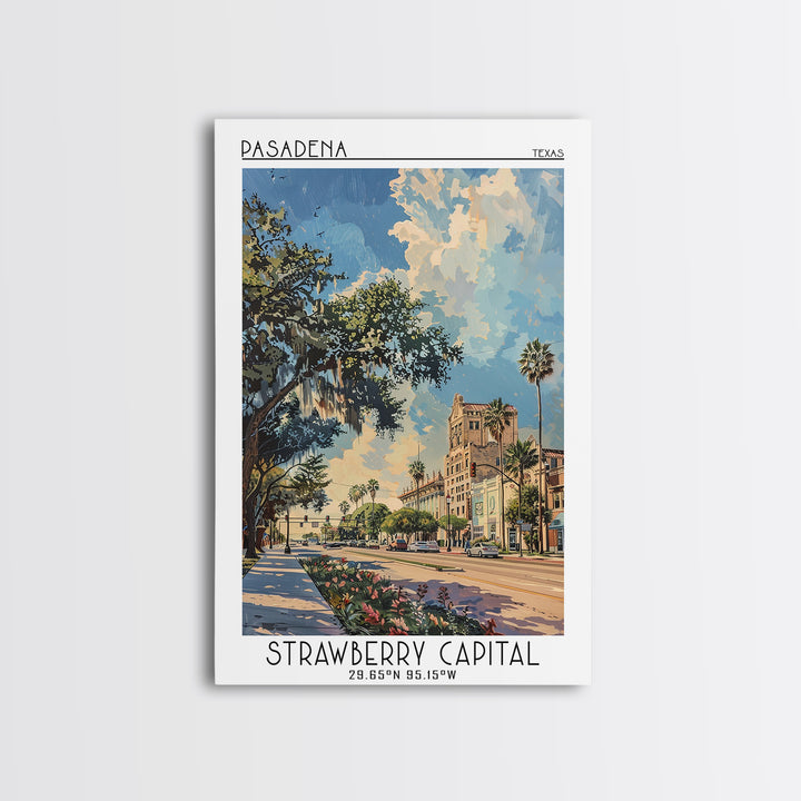 Pasadena Texas Travel Poster, Framed Canvas Print, Travel Prints, Landscape Art, Vintage City Poster, City Art Print, Fine Art Print