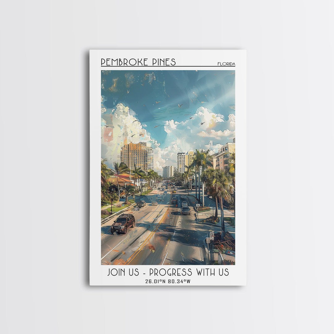 Pembroke Pines Travel Poster, Canvas Print, City Travel Poster, Travel Wall Art, Travel Print, Living Room Wall Art, Vintage Posters
